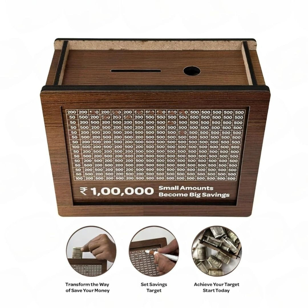 Wooden Money Saving Box with Counting Target