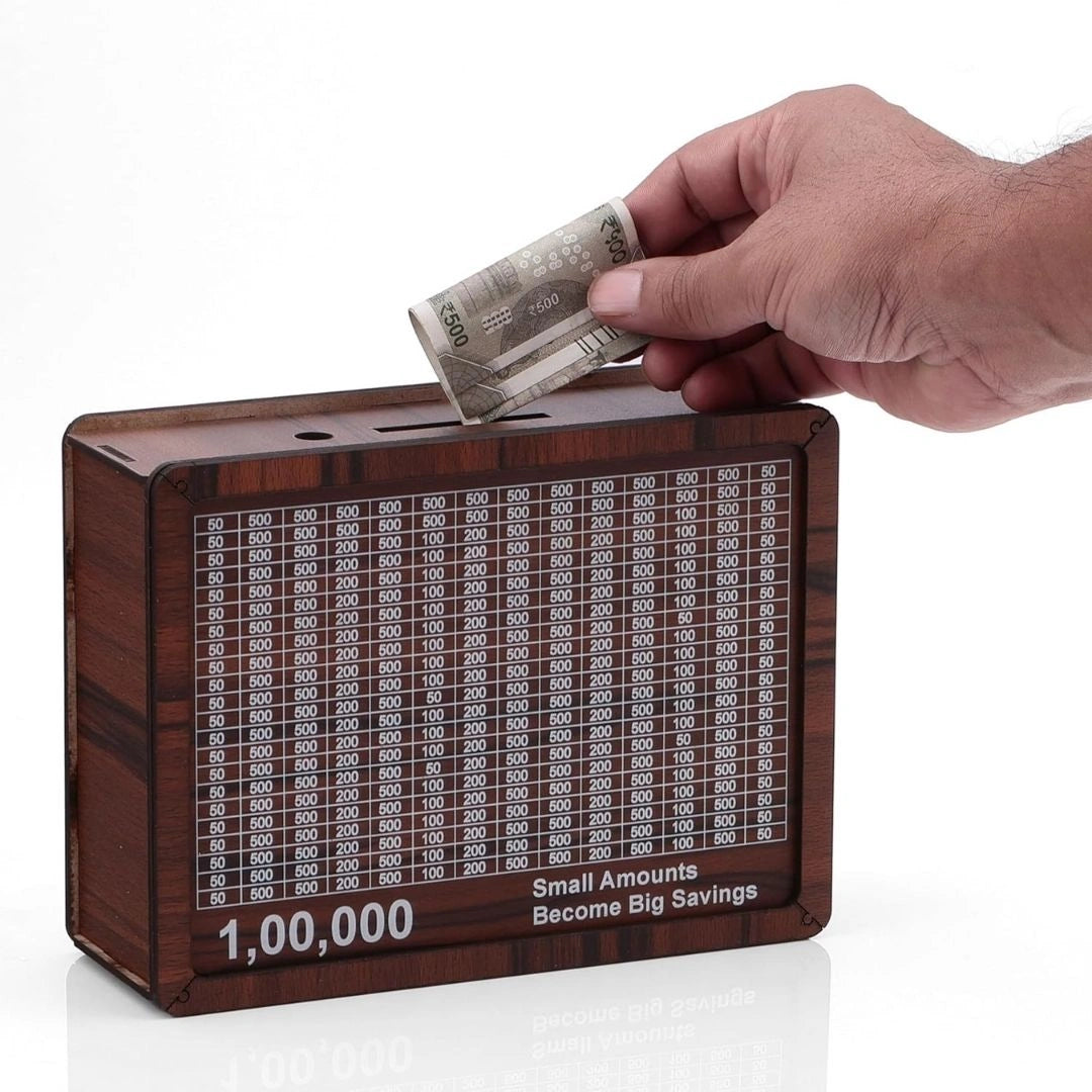 Wooden Money Saving Box with Counting Target