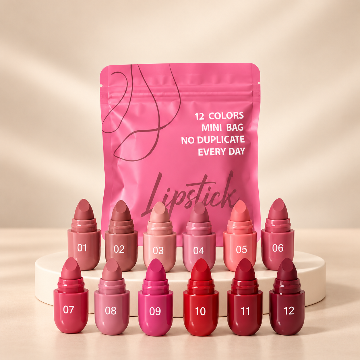 12-piece mini capsule lipstick set with pouch