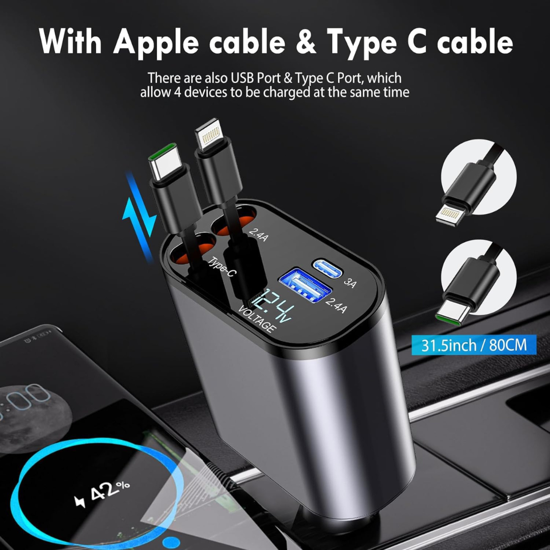 4 in 1 Retractable Car Charger