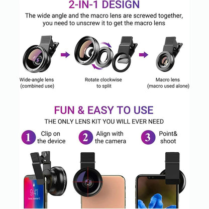 0.45X Wide Angle Lens 140°+ 12.5X Macro Lens for Mobile