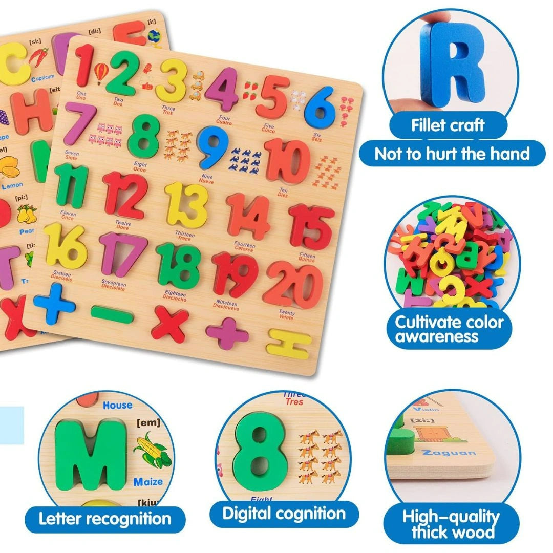 Wooden Learning Educational ABC & 123 Board for Kids