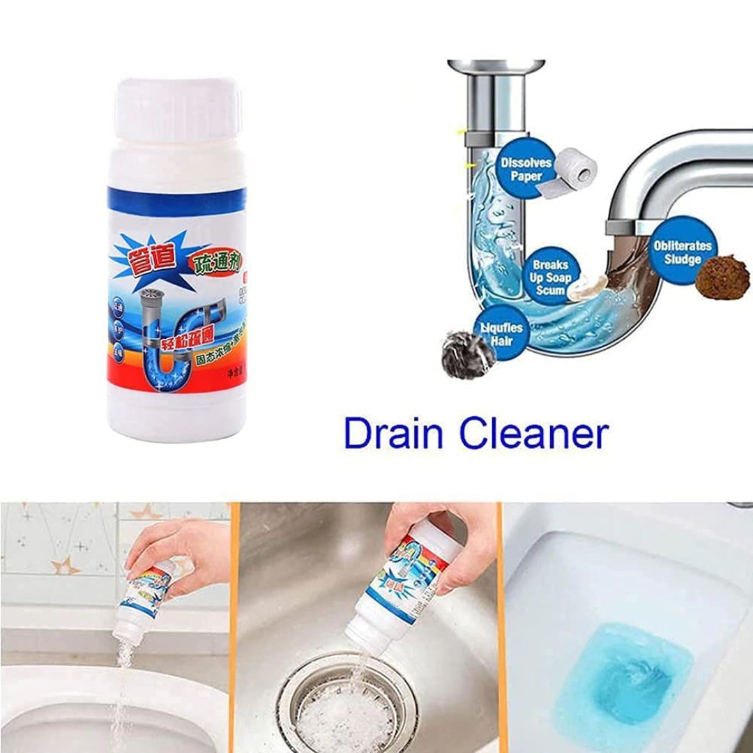 Drain cleaner fizzing and clearing a pipe