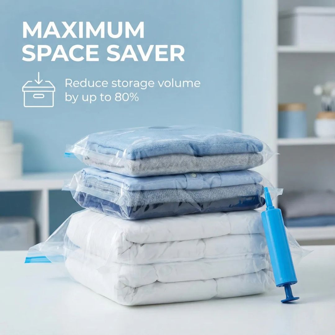 Vacuum Storage Bags with Hand Pump(Pack of 5 Bags)