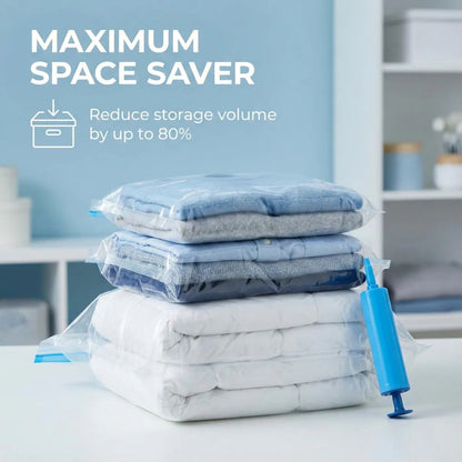Vacuum Storage Bags with Hand Pump(Pack of 5 Bags)
