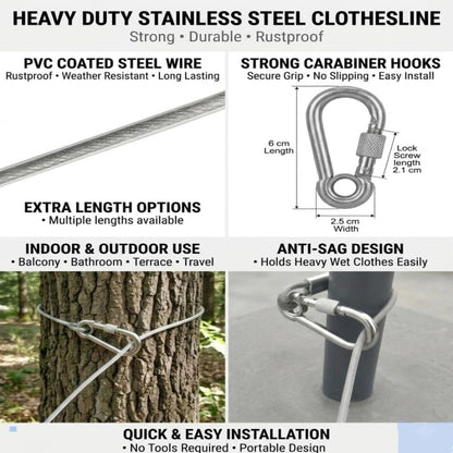 Stainless Steel Multipurpose Rope with Hook (5 Meter)