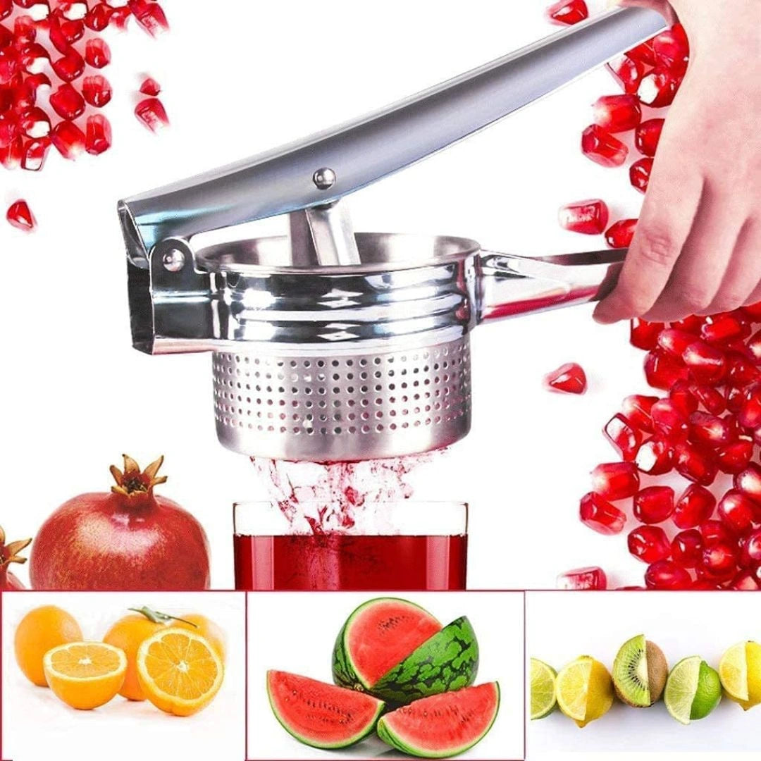 Squeezing lemon with steel citrus squeezer