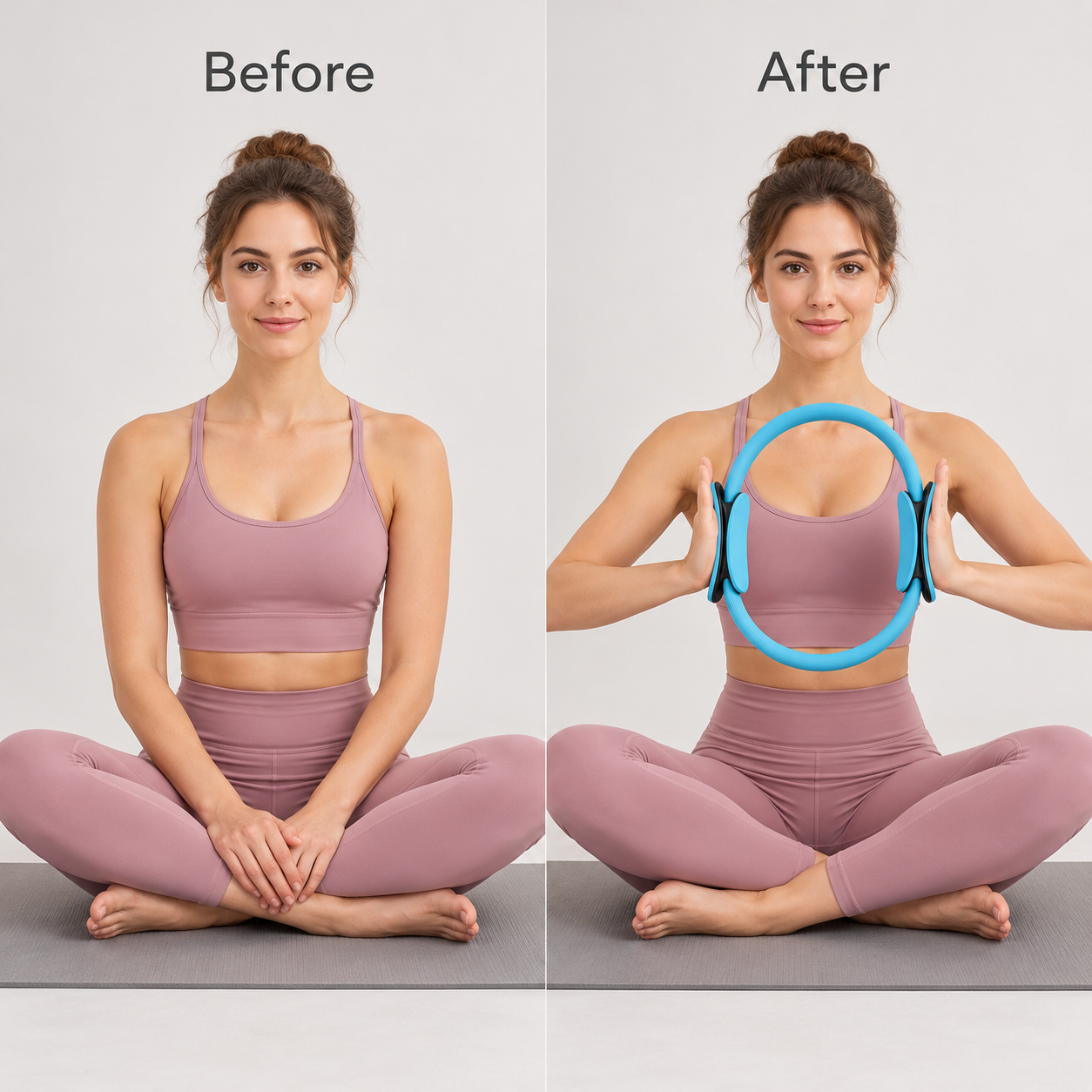 Before and after pilates ring routine