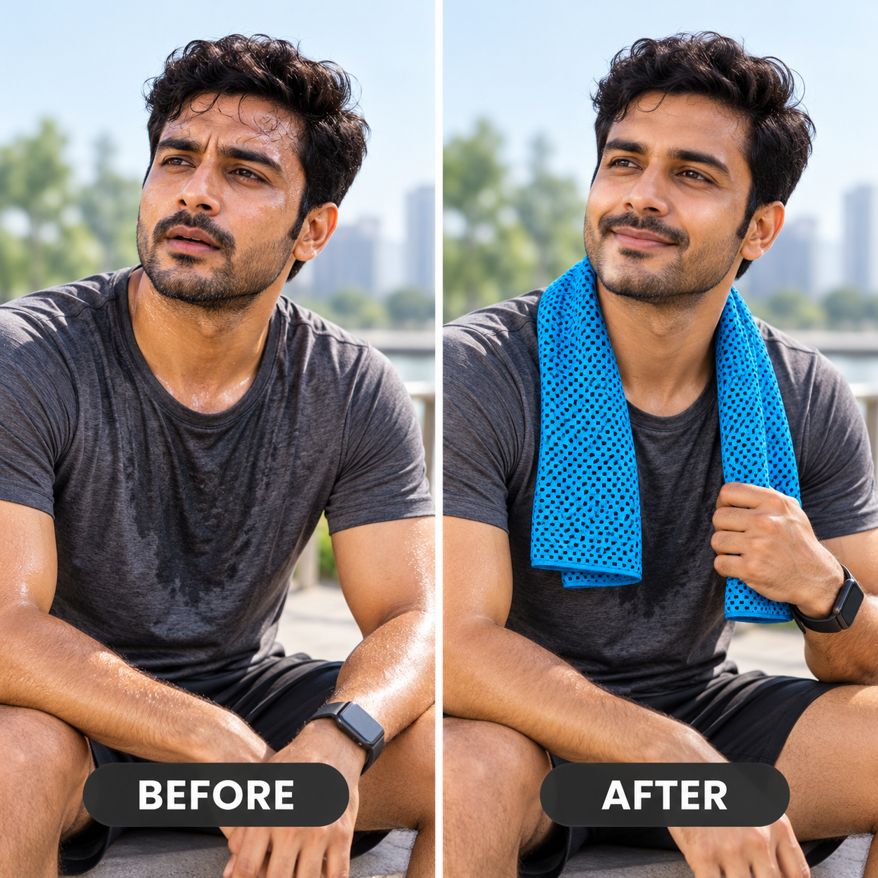 Cooling towel — before and after