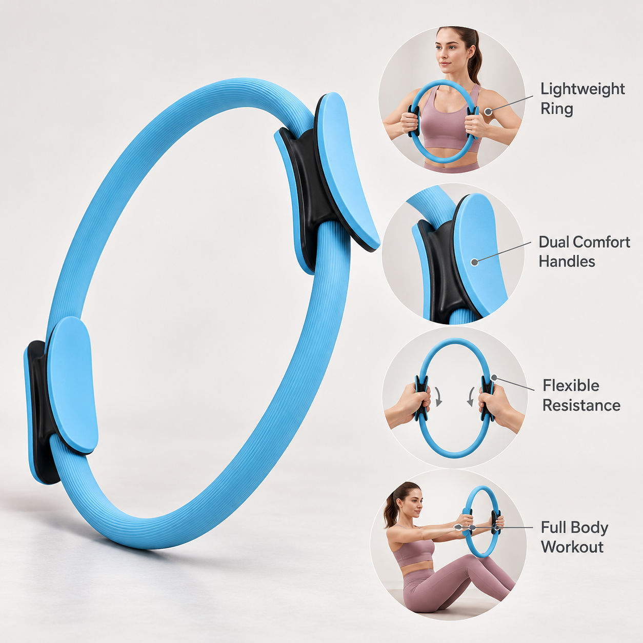 Blue pilates ring features
