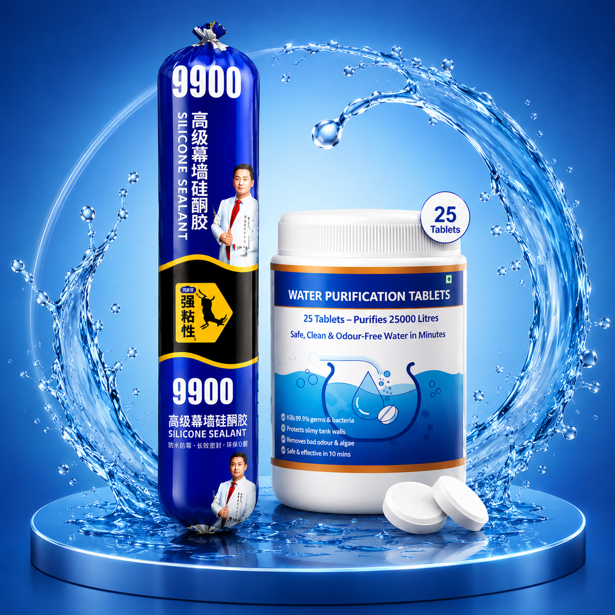 Bundle Of Water Purification tablet And Silicone Sealent