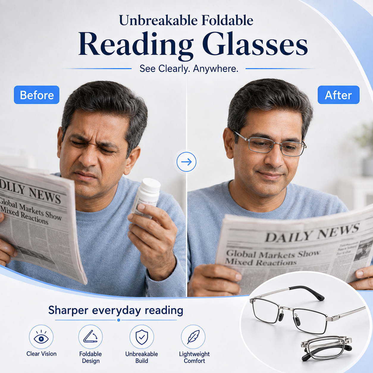 Unbreakable Foldable Reading Glasses