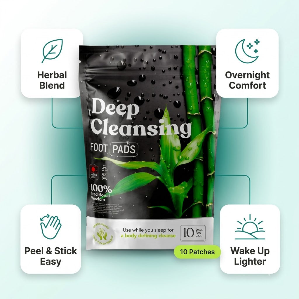 Infographic showing Kiyome patch benefits — herbal blend, overnight comfort, easy peel and stick, wake up lighter