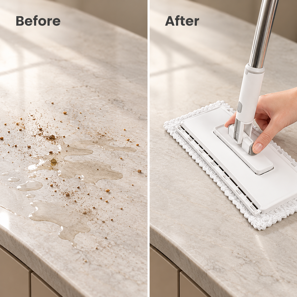 Flat mop before and after