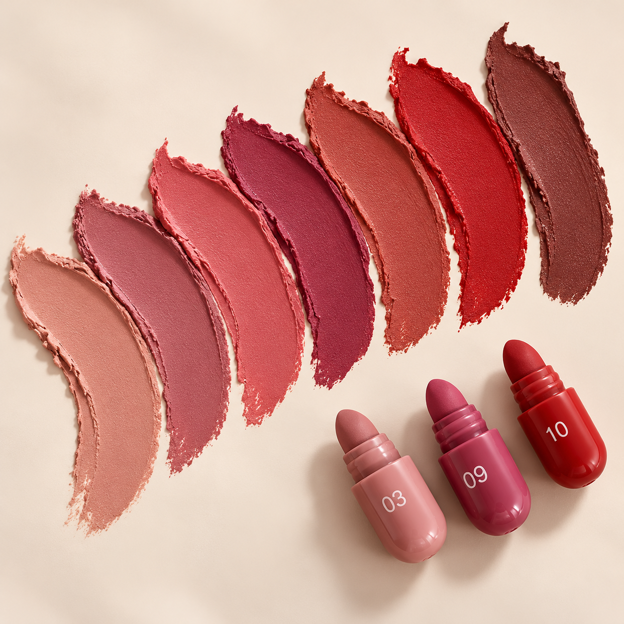 Luxury matte swatches with mini lipsticks