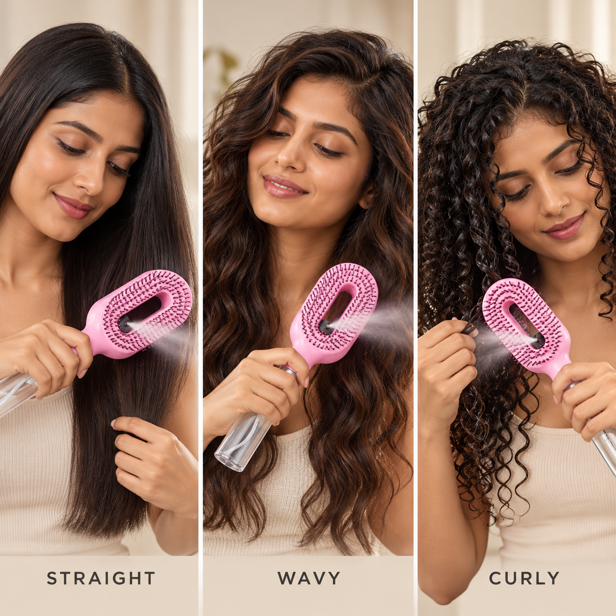 Mist brush for three hair types