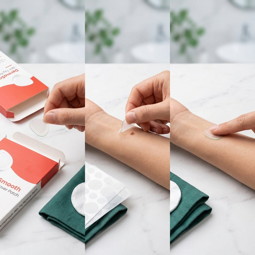Step-by-step application sequence of the skin tag remover