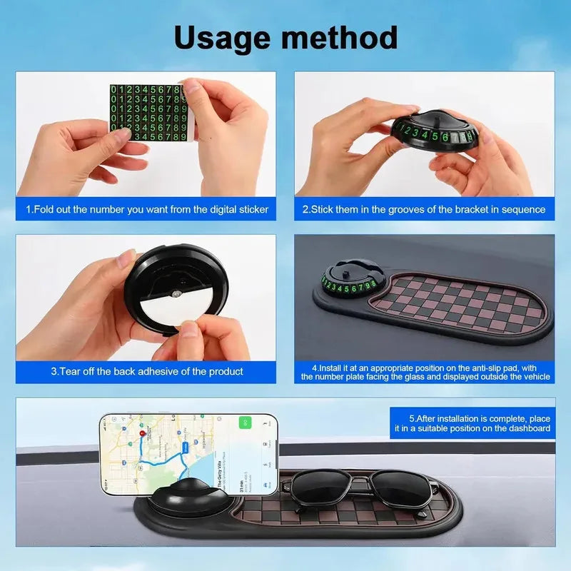2 in 1 Car Dashboard Anti-Slip Mat with 360° Rotation Phone Holder