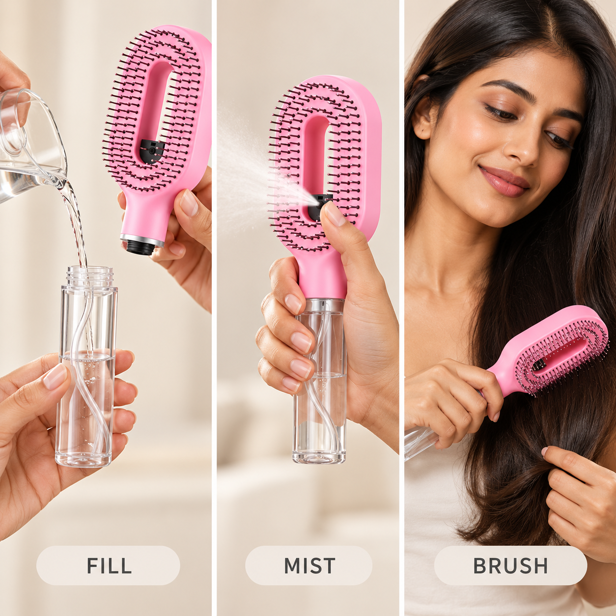 Water-mist brush in three steps