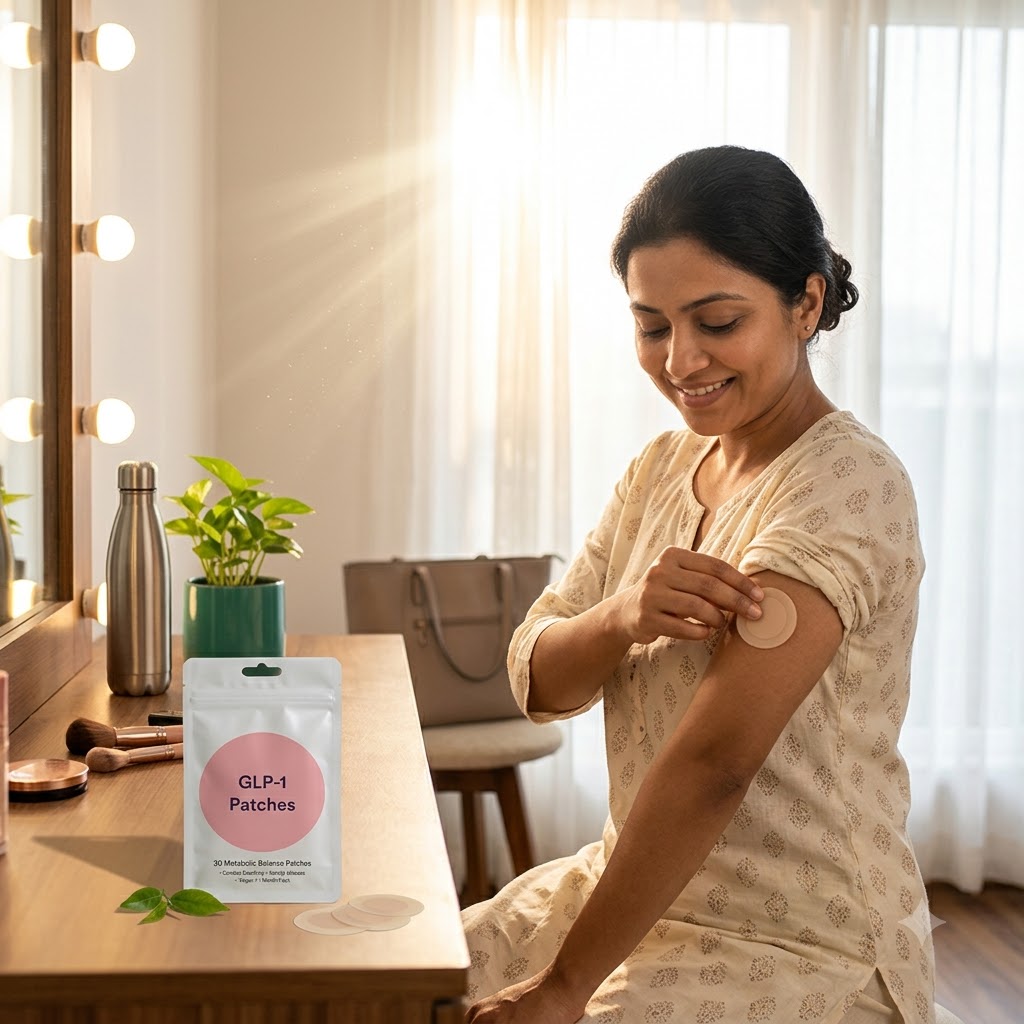 Woman applying LeanPatch during her morning routine