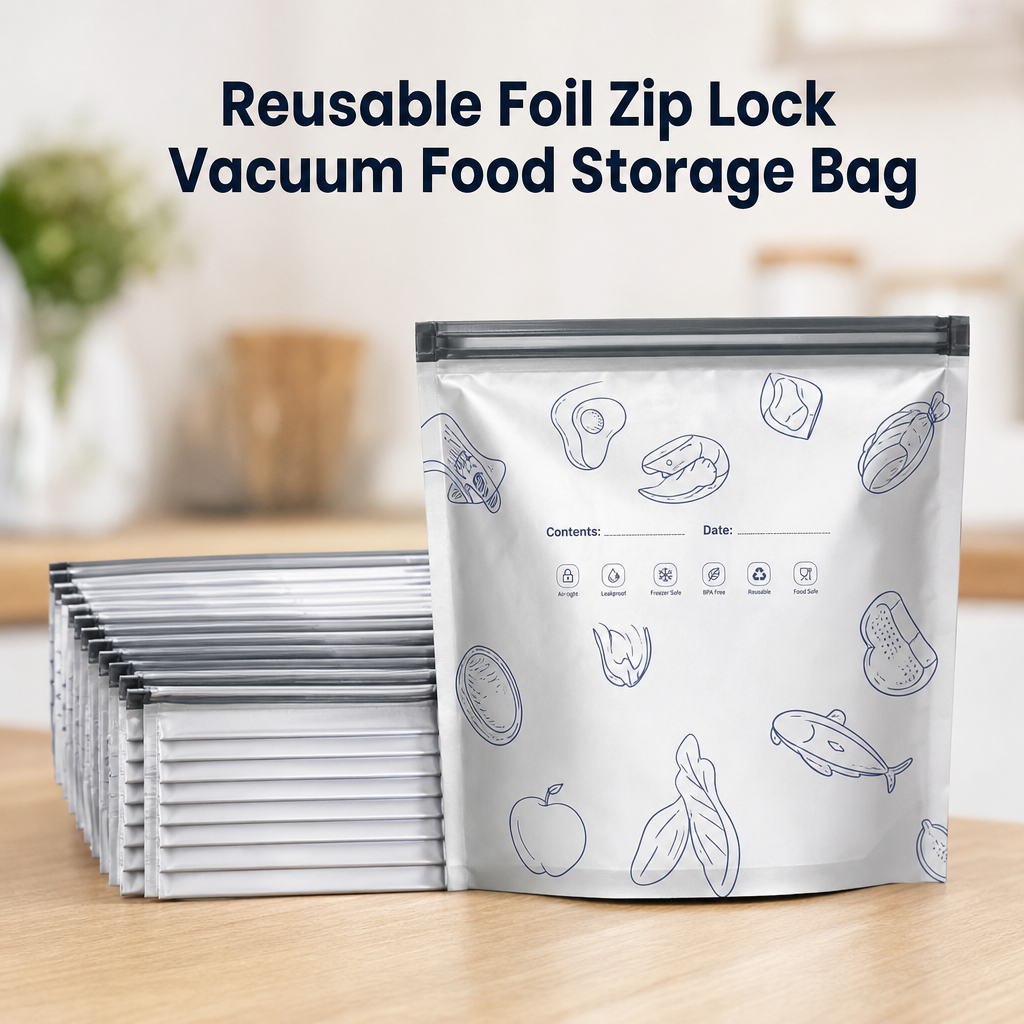 Reusable Foil Zip Lock Vacuum Food Storage Bag