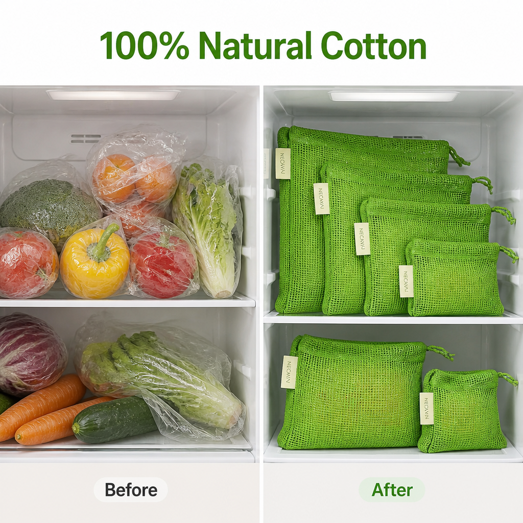 Natural Cotton Vegetable Storage Bags(Set Of 3 Pcs)