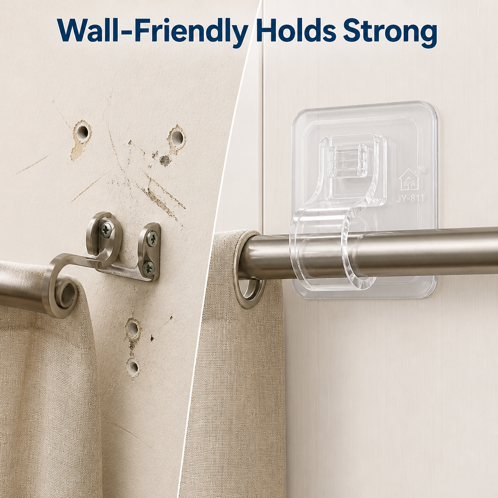 No-Drill Curtain Rod Holders (Set of 4 Pcs)