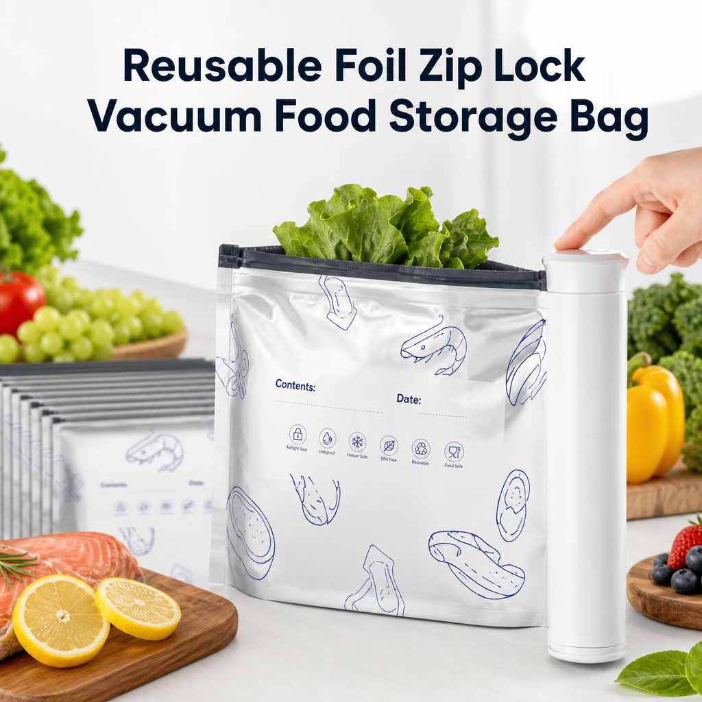 Reusable Foil Zip Lock Vacuum Food Storage Bag