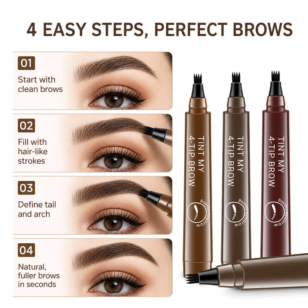 Waterproof 4 Points Eyebrow Pen(Pack Of 2)
